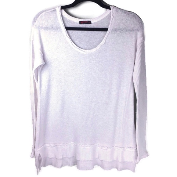 T Party Raw Trim Ruffle Waffle Knit Thermal Dropped Shoulder White Top Sz Small - Picture 1 of 8